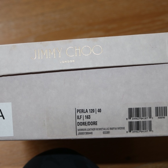 JIMMY CHOO Perla Wedge Sandal Jute Raffia and Gold Size 9 / 40 - Picture 8 of 8